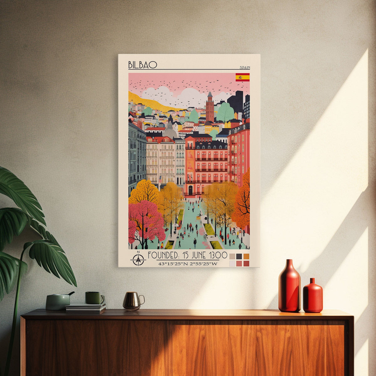Bilbao Spain Travel Poster Framed Canvas Print, Modern Art, Pop Art Home Decor, Scenic Wall Art, Living Room Decor, Artistic Gift
