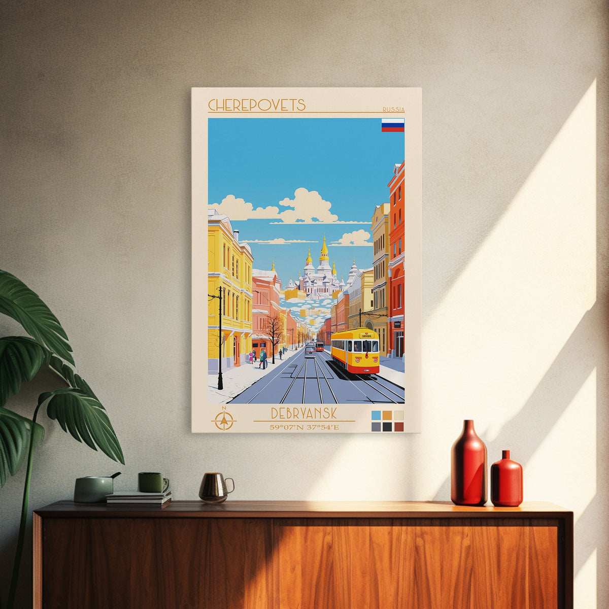 Cherepovets Russia Travel Poster Framed Canvas Print, Midcentury Modern Art, Pop Art Wall Decor, Home Decor, Vacation Gift, Living Room Art