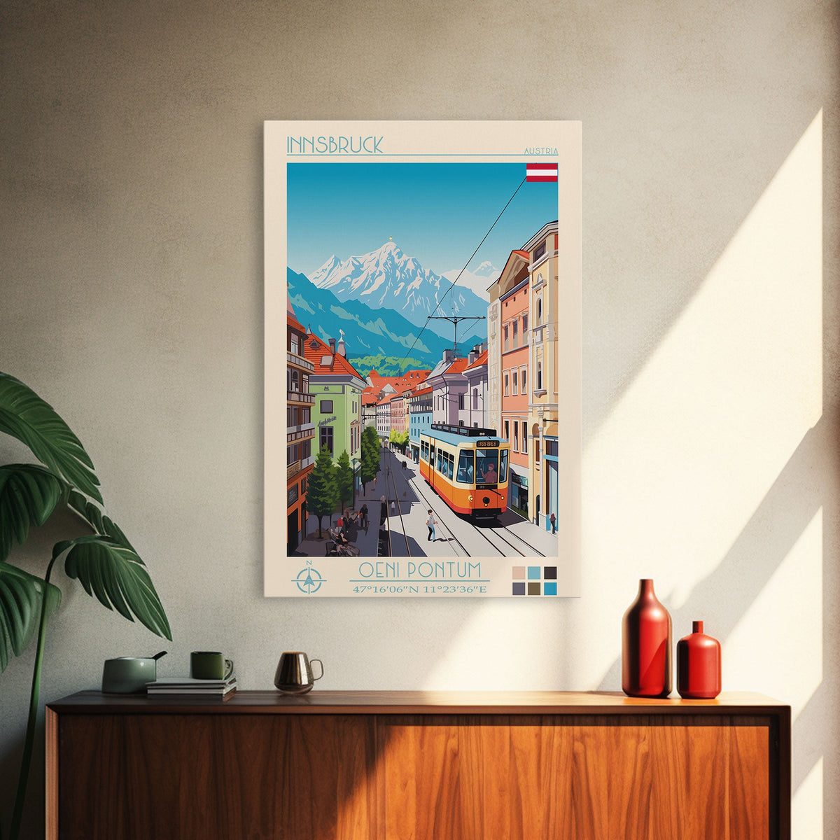 Innsbruck Austria Travel Poster Framed Canvas Print, Midcentury Modern Art, Pop Art Wall Decor, Scenic Wall Art, Living Room Decoration, Office Art