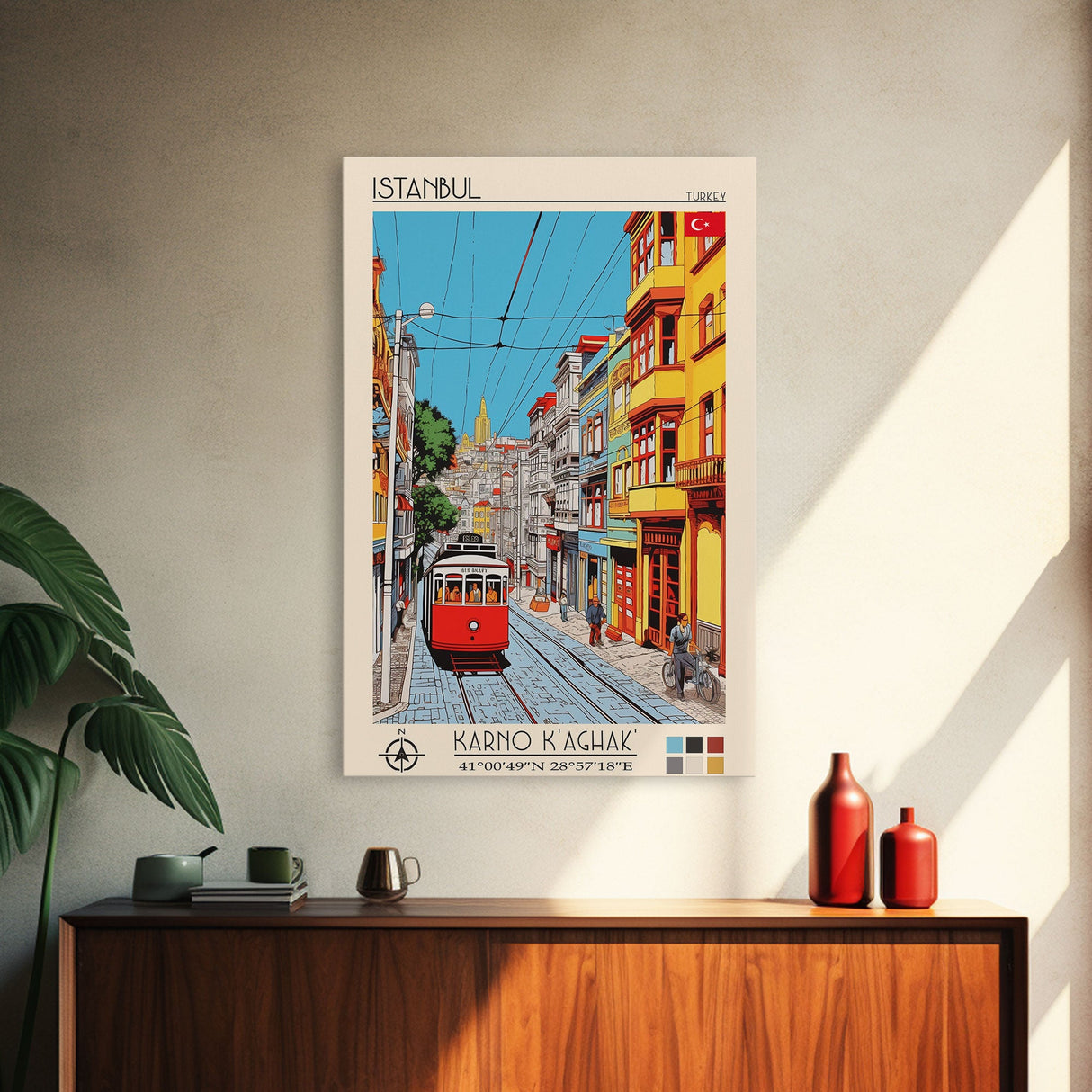 Istanbul Turkey Travel Poster Framed Canvas Print, Midcentury Modern Art, Pop Art Wall Decor, Scenic Living Room Art, Bedroom Decor
