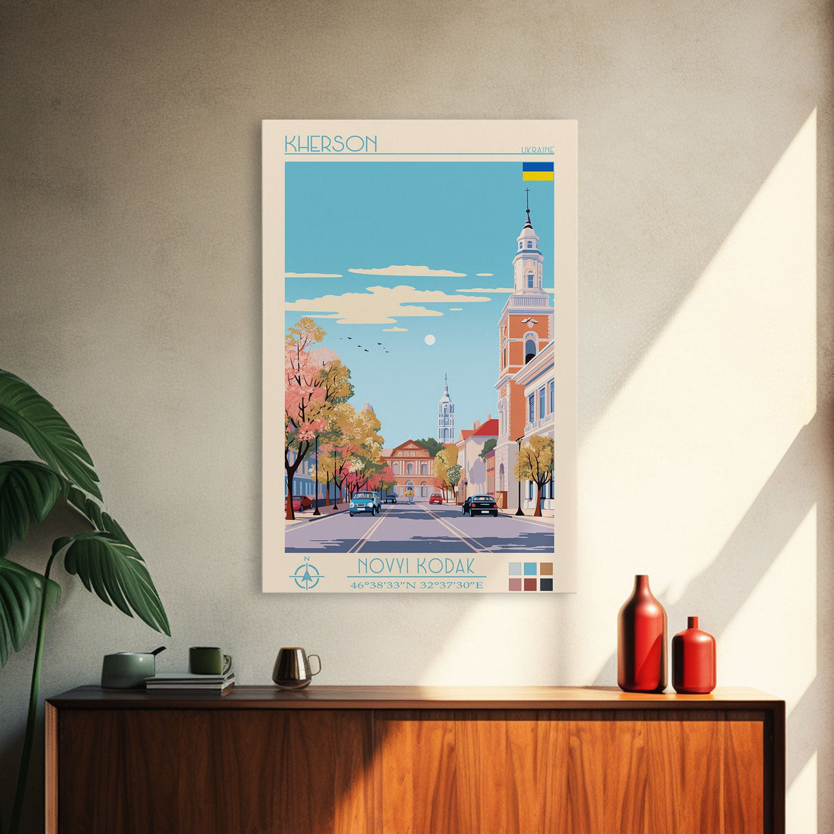 Kherson Ukraine Travel Poster Framed Canvas Print, Midcentury Modern Art, Pop Art Wall Decor, Scenic Wall Art, Living Room Decoration, Office Art