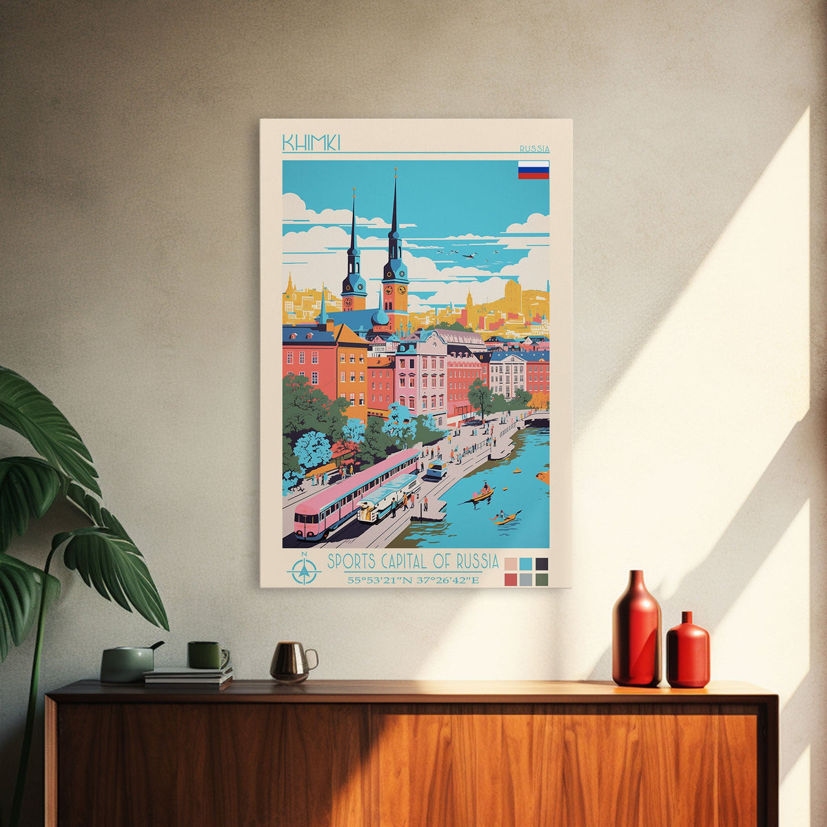 Khimki Russia Travel Poster Framed Canvas Print, Midcentury Modern Art, Pop Art Wall Decor, Home Decor, Vacation Gift, Bedroom Art