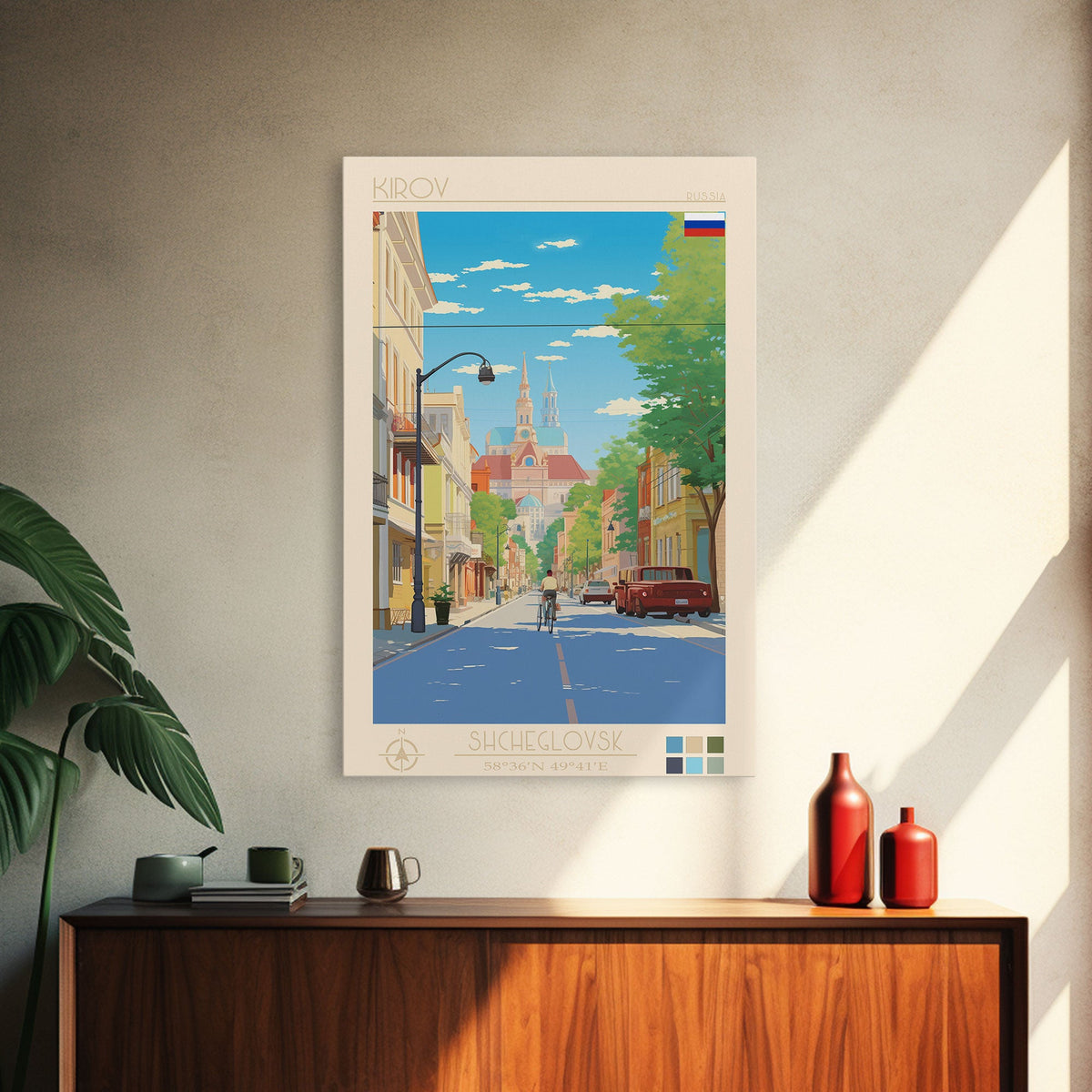 Kirov Russia Travel Poster Framed Canvas Print, Midcentury Modern Art, Pop Art Wall Decor, Scenic Living Room Art, Bedroom Decor