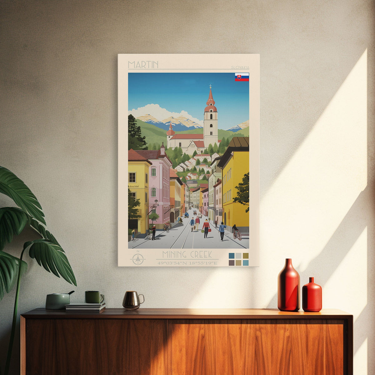 Martin Slovakia Travel Poster Framed Canvas Print, Midcentury Modern Art, Pop Art Wall Decor, Scenic Wall Art, Living Room Decoration, Office Art