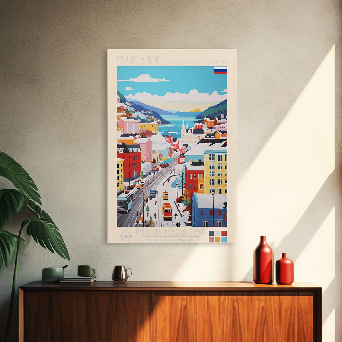 Murmansk Russia Travel Poster Framed Canvas Print, Midcentury Modern Art, Pop Art Wall Decor, Scenic Wall Art, Living Room Decoration, Office Art