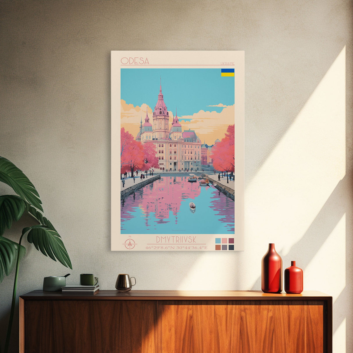 Odesa Ukraine Travel Poster Framed Canvas Print, Midcentury Modern Art, Pop Art Wall Decor, Home Decor, Vacation Gift, Bedroom Art