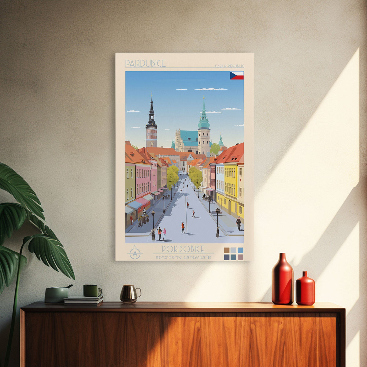 Pardubice Czech Republic Travel Poster Framed Canvas Print, Midcentury Modern Art, Pop Art Wall Decor, Home Decor, Vacation Gift, Bedroom Art