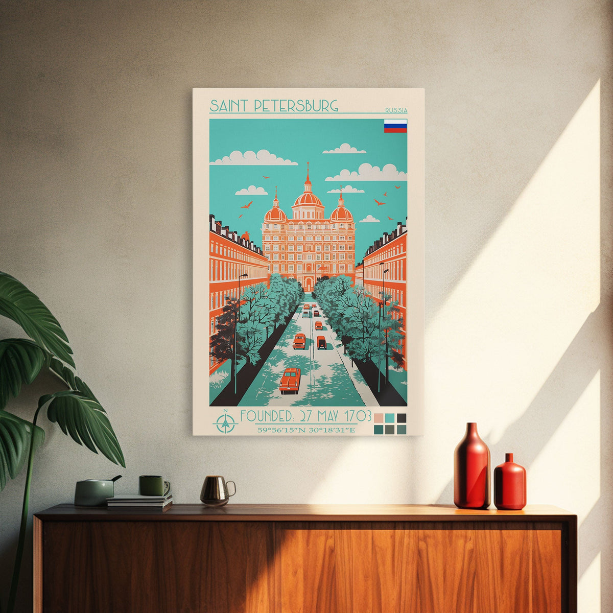 Saint Petersburg Russia Travel Poster Framed Canvas Print, Midcentury Modern Art, Pop Art Wall Decor, Home Decor, Office Decoration
