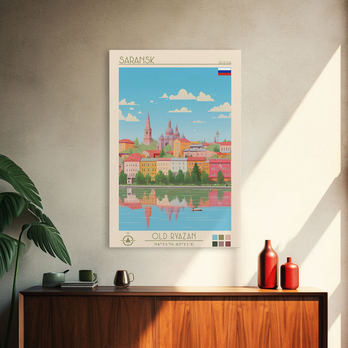 Saransk Russia Travel Poster Framed Canvas Print, Midcentury Modern Art, Pop Art Wall Decor, Living Room Art, Bedroom Decoration