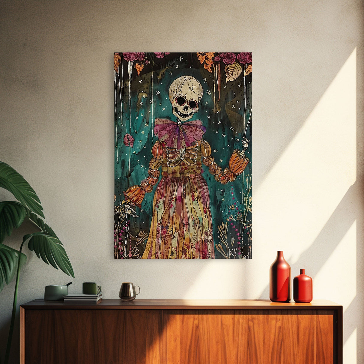 Halloween Ghost in Haunted Forest, Framed Canvas Print, Wall Art, Spooky Decor, Halloween Decoration, Living Room Art, Unique Gift