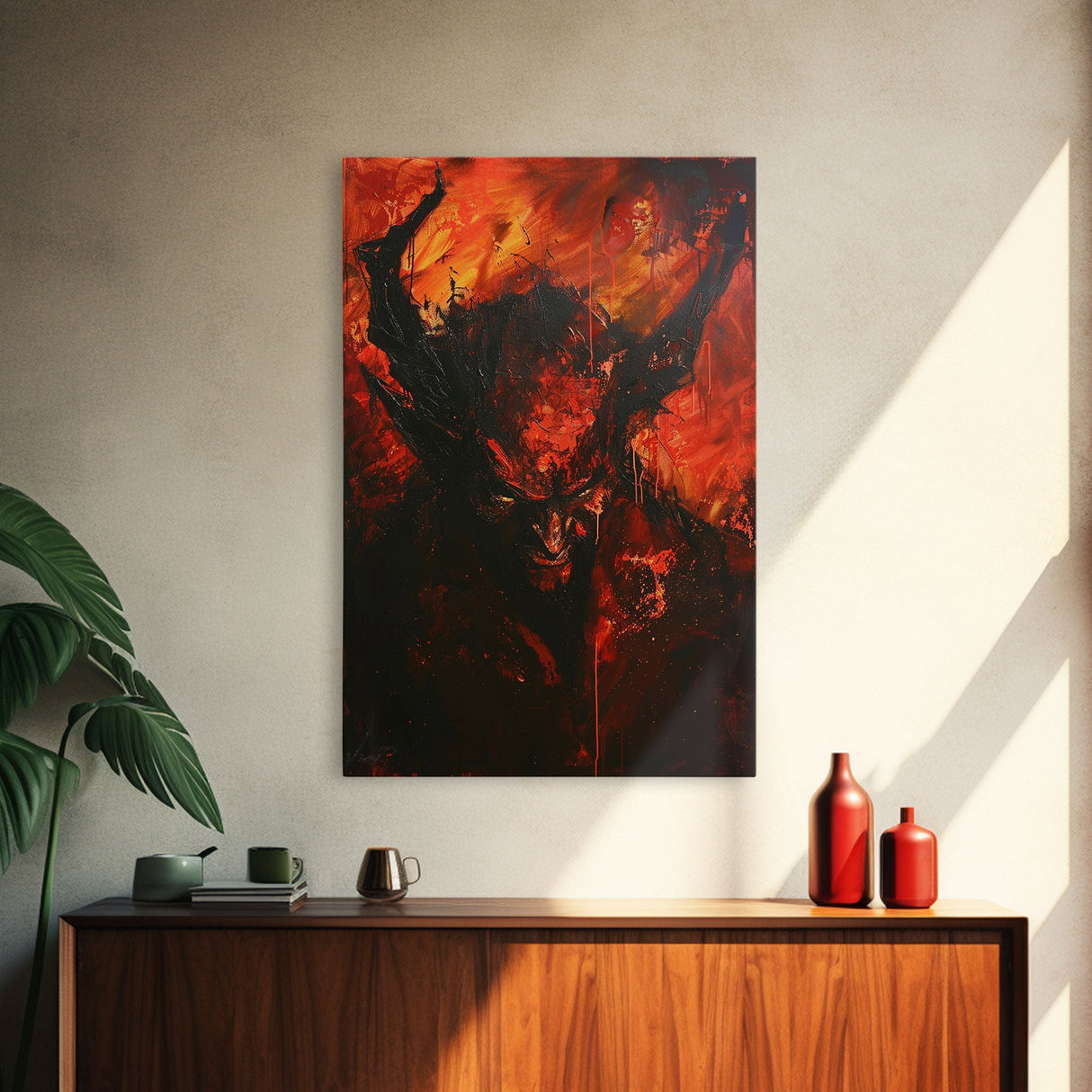 Halloween Eerie Goat with Spaghetti Framed Canvas Print, Wall Art, Living Room Decor, Halloween Decoration, Unique Art, Haunted Decor