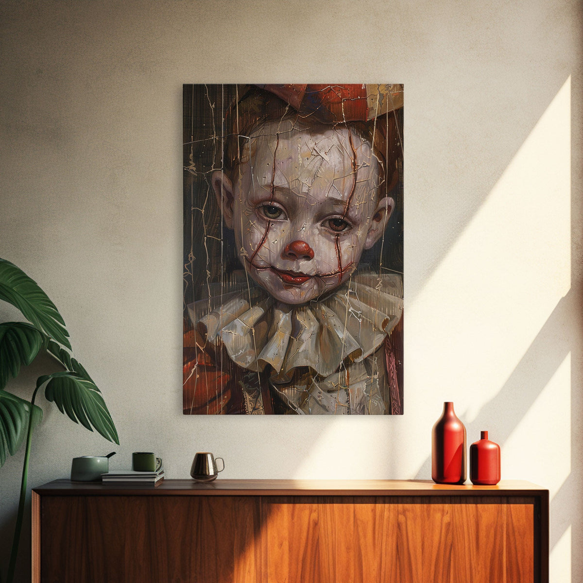 Haunting Clown with Cracked Face - Spooky Halloween Art Print - Creepy Home Decor - Scary Clown Wall Art - Perfect Halloween Decoration