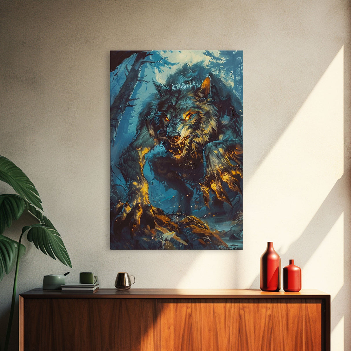 Ferocious Werewolf in the Forest - Halloween Wall Decor - Scary Art Print - Werewolf Painting for Halloween - Spooky Home Decor