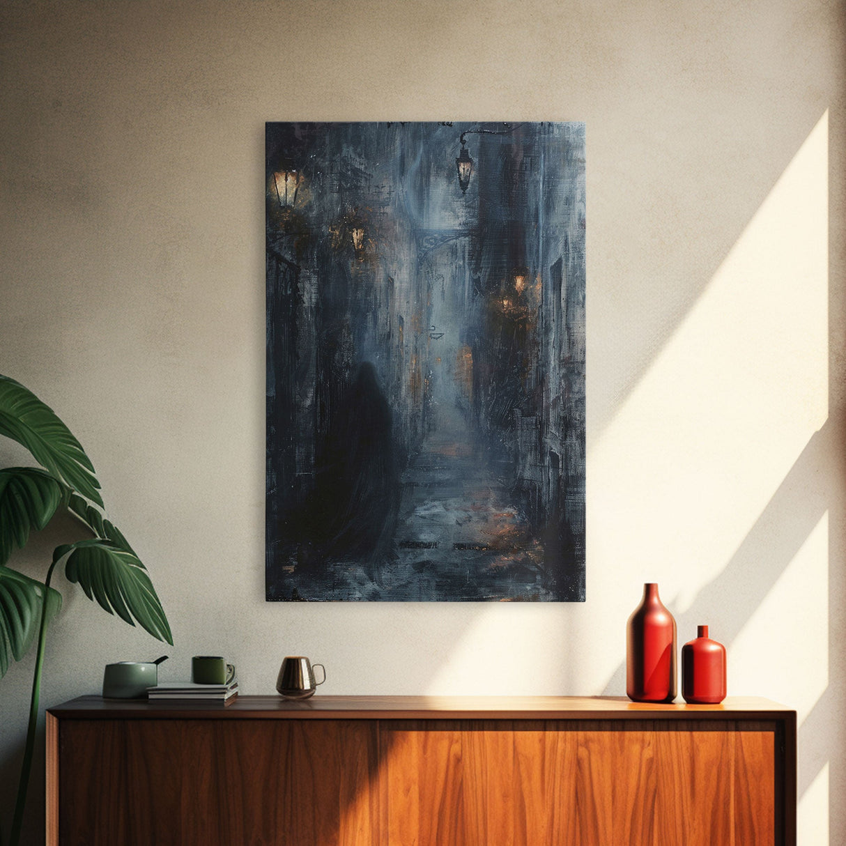 Shadowy Alley Canvas Print - Halloween Art, Spooky Home Decor, Dark Alley Wall Art Ghost Art Halloween Decor, Framed Canvas Print Creepy Art