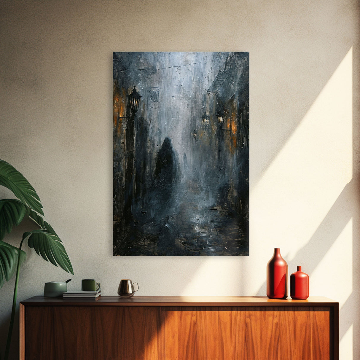 Misty Alley Canvas Print - Halloween Art, Spooky Home Decor, Dark Alley Wall Art, Ghost Art, Halloween Decor, Framed Canvas Print Creepy Art