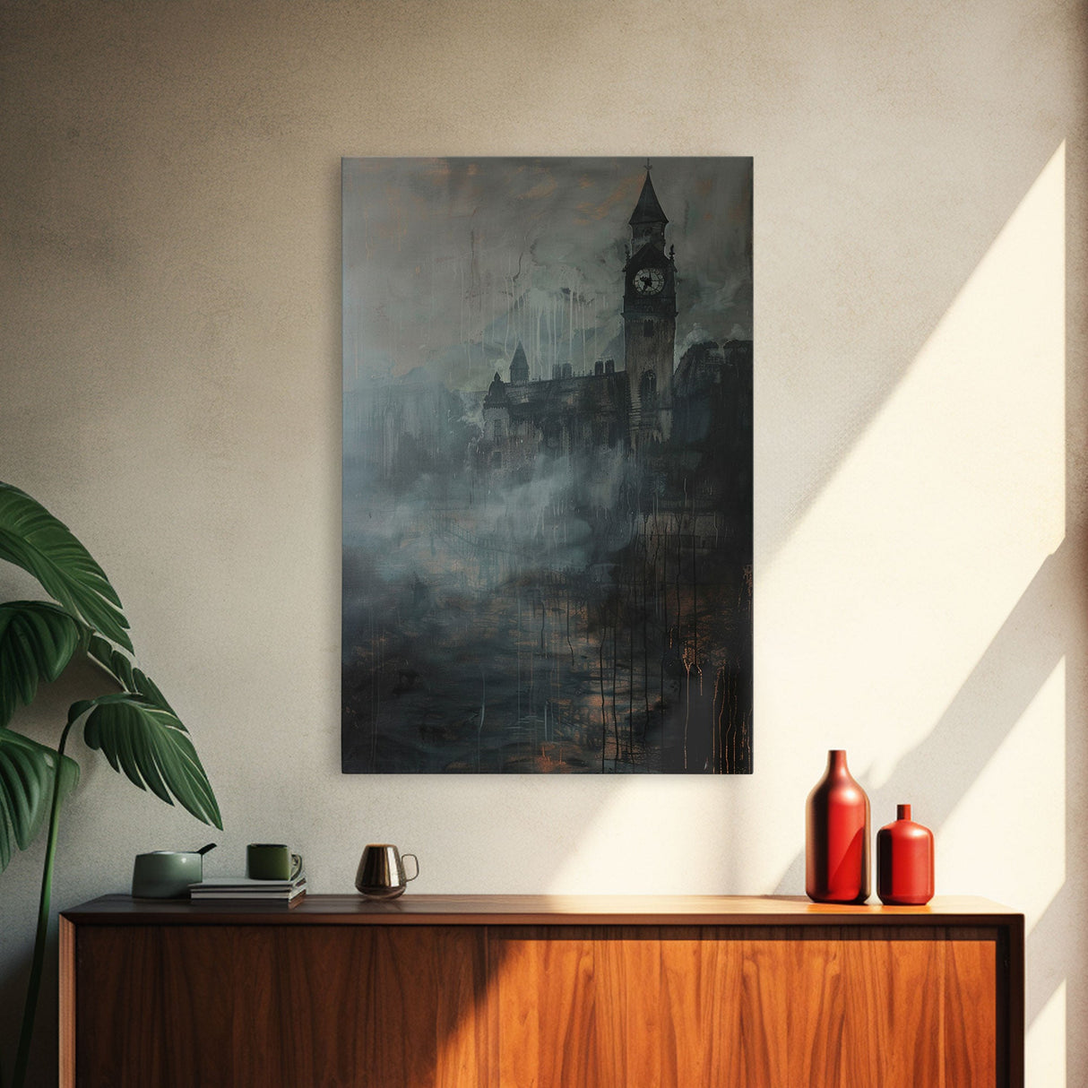 Haunted Gothic Castle, Halloween Art Print, Spooky Home Decor, Framed Canvas Print, Creepy Art, Halloween Wall Decor, Seasonal Wall Art