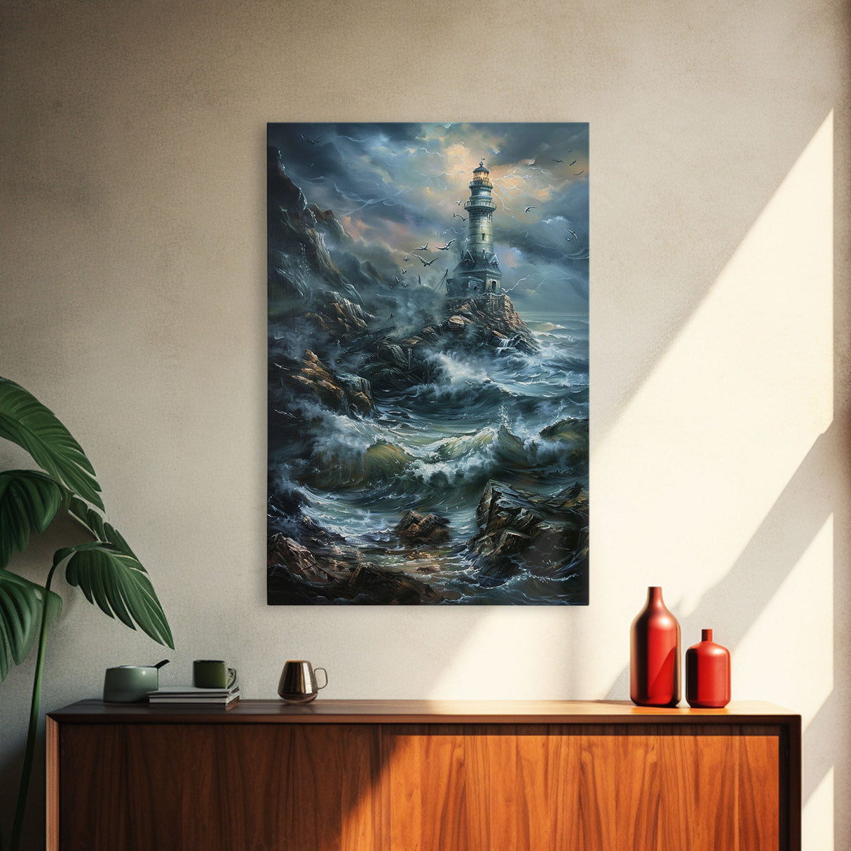 Haunted Lighthouse, Halloween Art, Spooky Wall Decor, Framed Canvas Print, Creepy Art, Halloween Wall Decor, Seasonal Wall Art