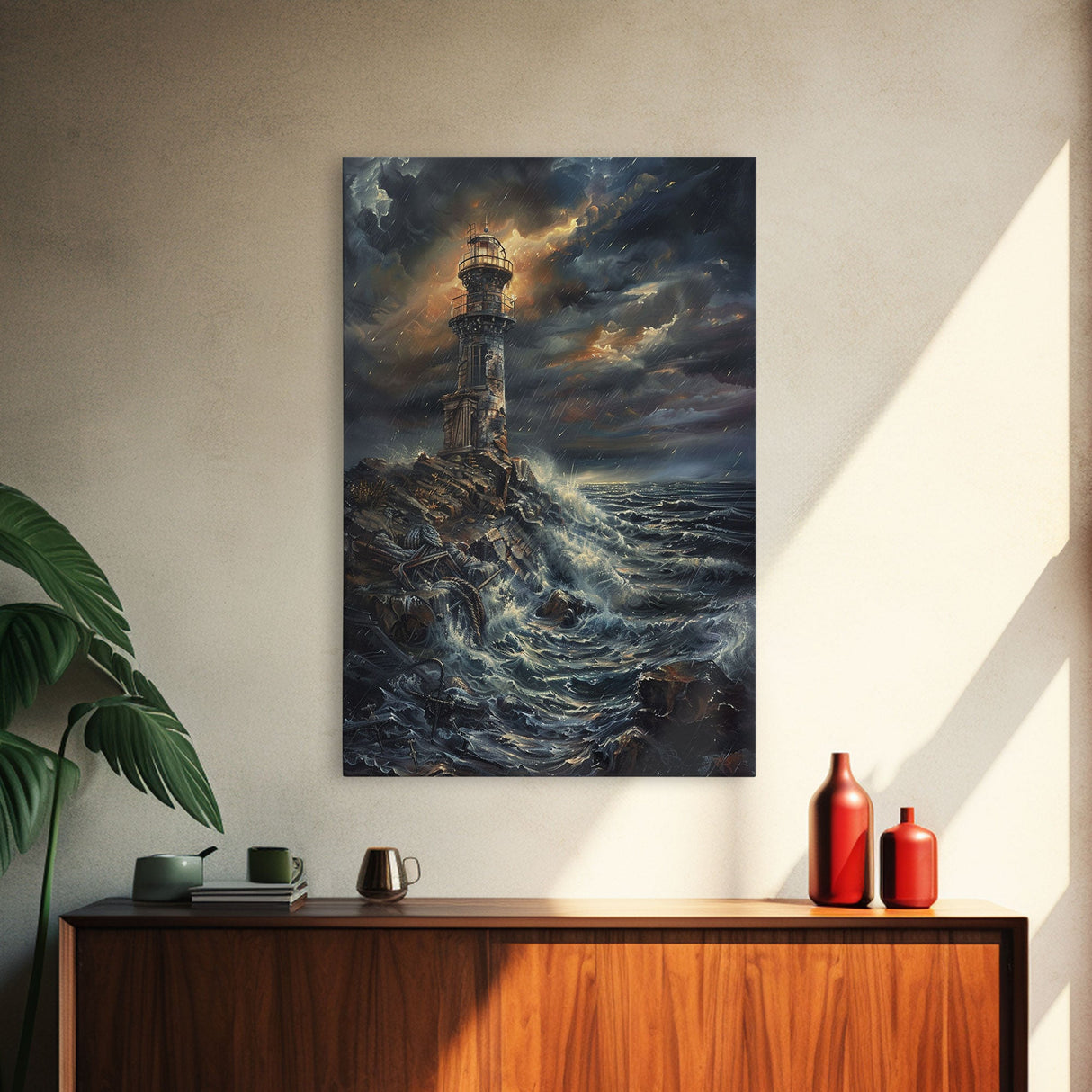 Eerie Castle on Cliff, Halloween Art Print, Spooky Home Decor, Framed Canvas Print, Creepy Art, Halloween Wall Decor, Seasonal Wall Art