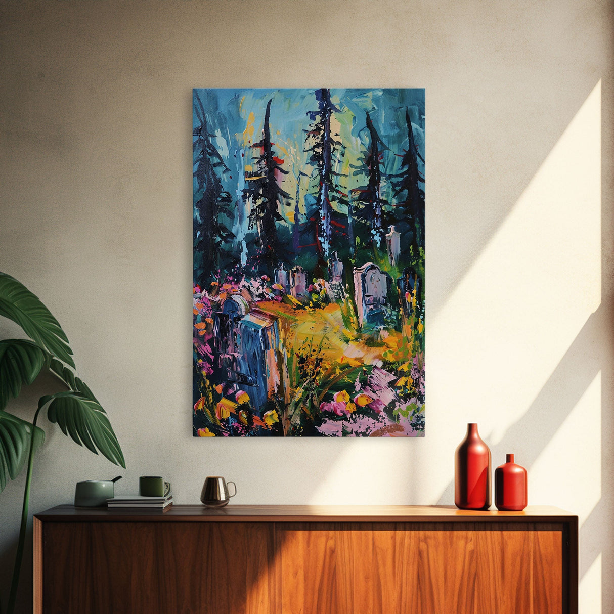 Haunted Path Framed Canvas Print, Halloween Wall Art, Spooky Walkway, Ghostly Forest, Haunted Trees, Gothic Decor, Fall Decoration