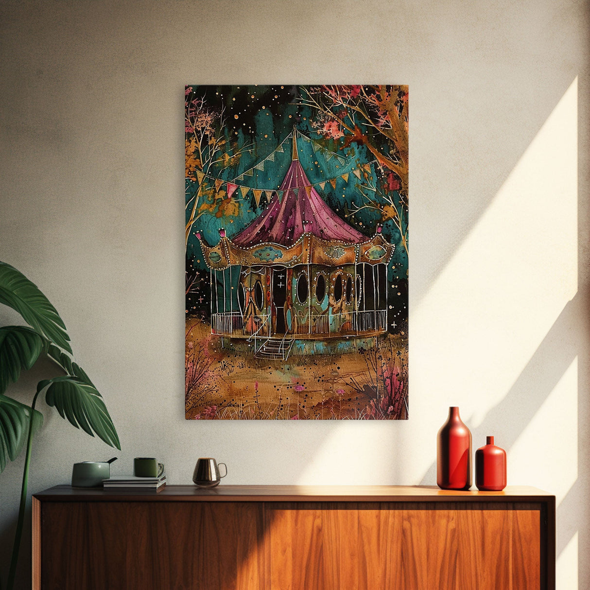 Nighttime Haunted Forest Path Framed Canvas Print, Halloween Wall Art, Spooky Home Decor, Eerie Artwork, Ghostly Path Decoration