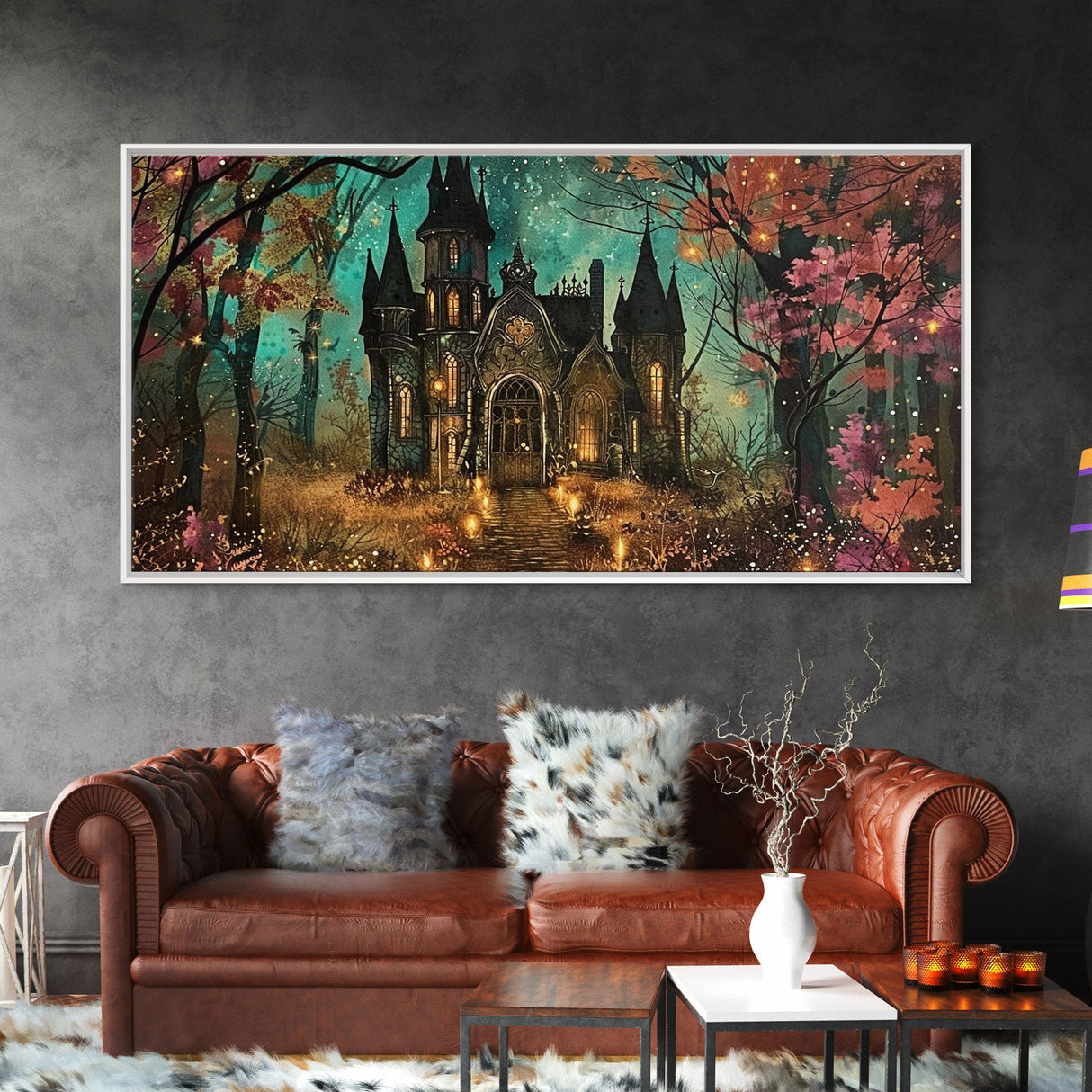 Haunted House In The Woods, Framed Canvas Print, Spooky Wall Art, Spooky Season, Halloween Products, Halloween Unique Gift