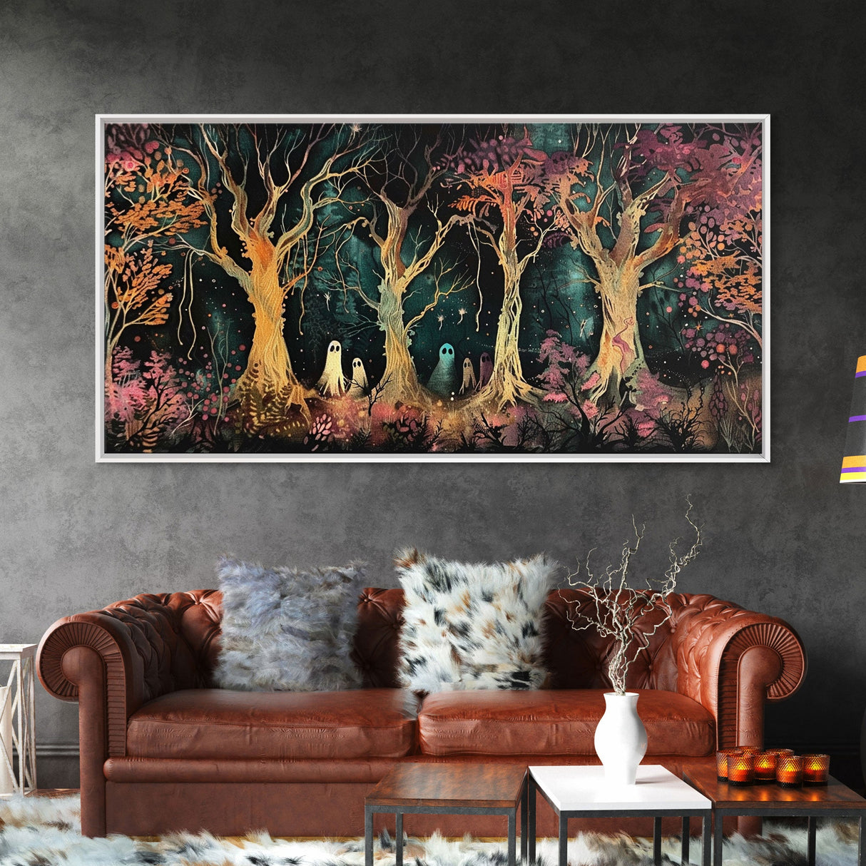Spooky Ghosts in The Trees | Framed Canvas Print | Spooky Season | Creepy Art | Dark Academia | Halloween Products | Halloween Prop