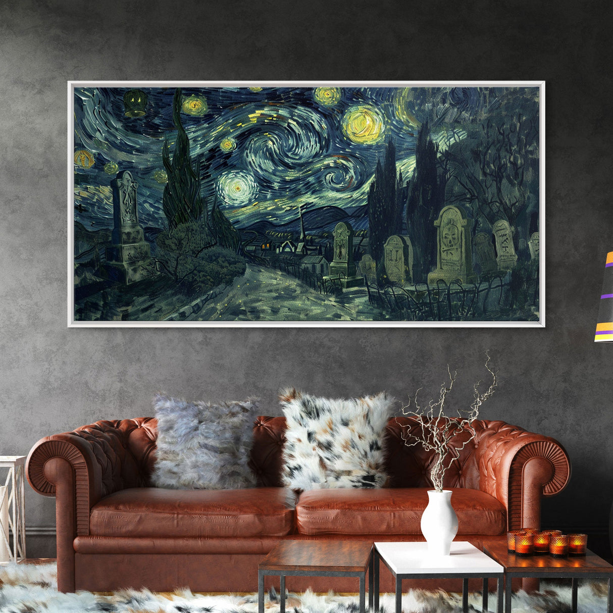 Spooky Vibes Cemetery Grave Yard, Framed Canvas Print, Halloween Decor, Spooky Month Wall Art