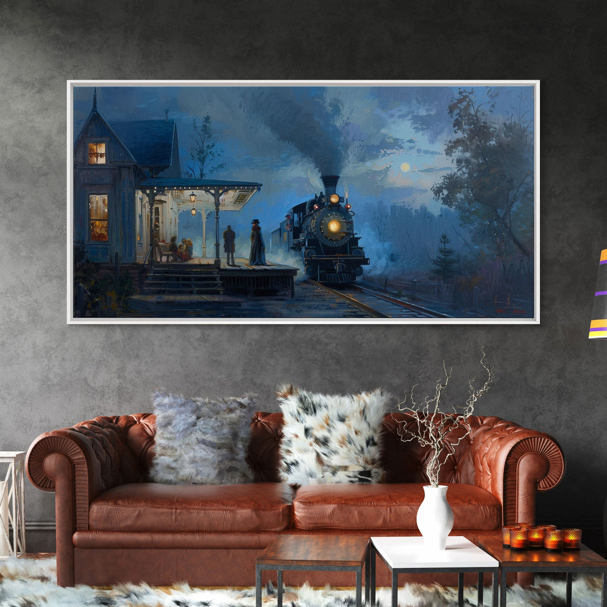 Haunted Steam Train, Spooky Wall Art, Framed Canvas Print, Unique Halloween Wall Art Gift Idea, Halloween Props