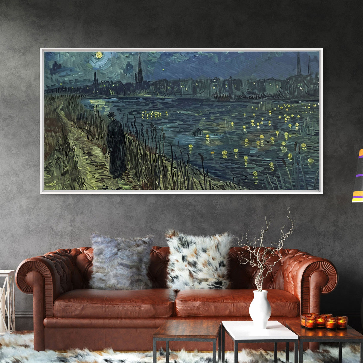 London at Midnight, Framed Canvas Print, Starry Night Inspired Victorian London, Dark Academia Halloween Wall Art