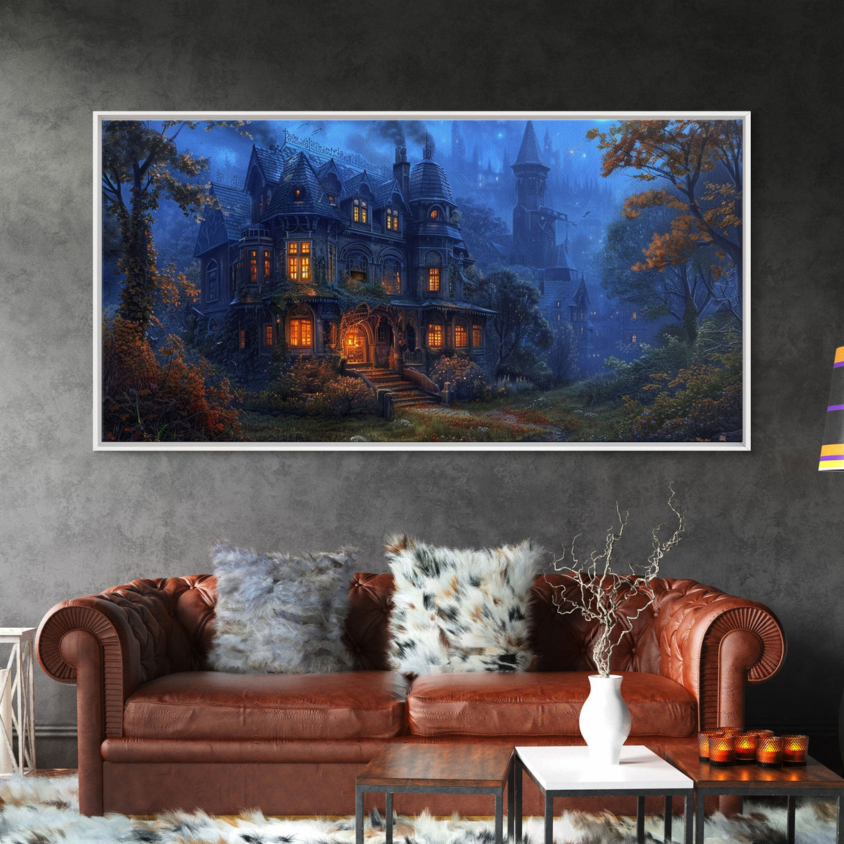 Dark Academia Victorian Mansion Framed Canvas Print, Victorian Oil Painting, Spooky Vibes Halloween Wall Art