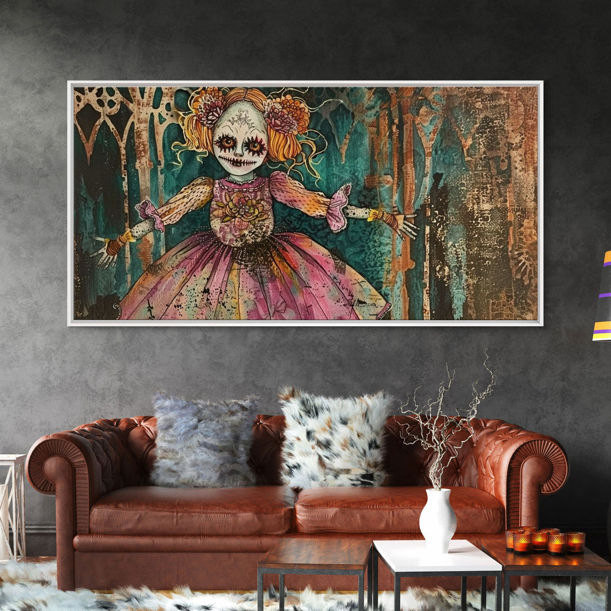 Creepy Doll Wall Art, Framed Canvas Print, Spooky Season Spooky Vibes Wall Art, Halloween Decor