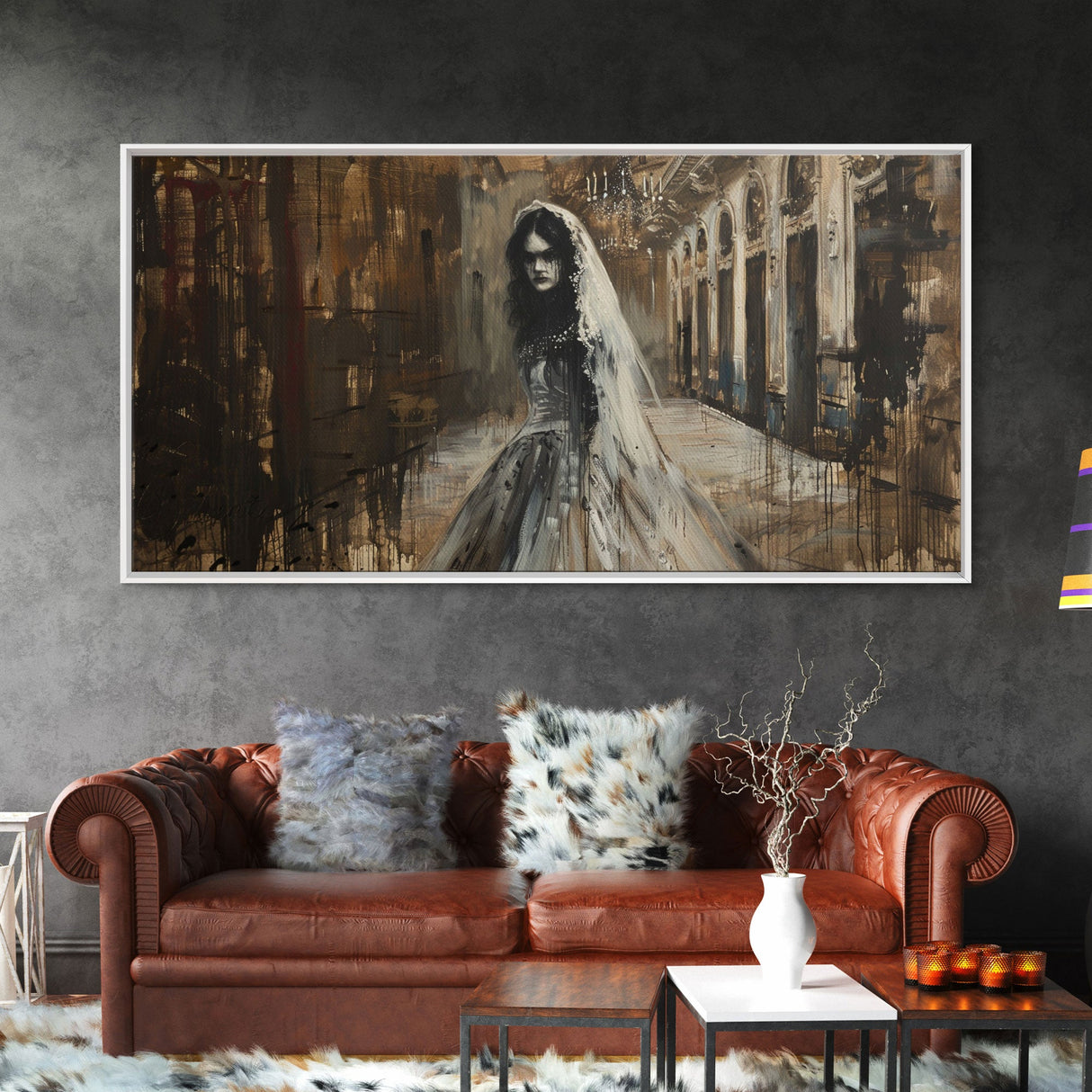 Ghostly Bride, Haunted Wedding, Framed Canvas Print, Spooky Wall Art, Halloween Decor
