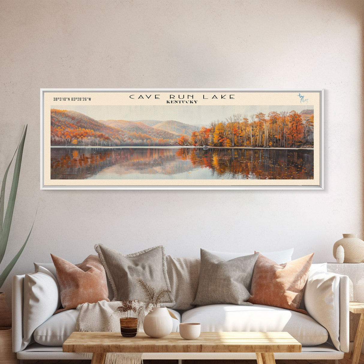 Cave Run Lake Kentucky Framed Canvas Print, Lake House Decor, Panoramic Wide Art, Travel Poster, Rustic Lake Painting, Nature Art
