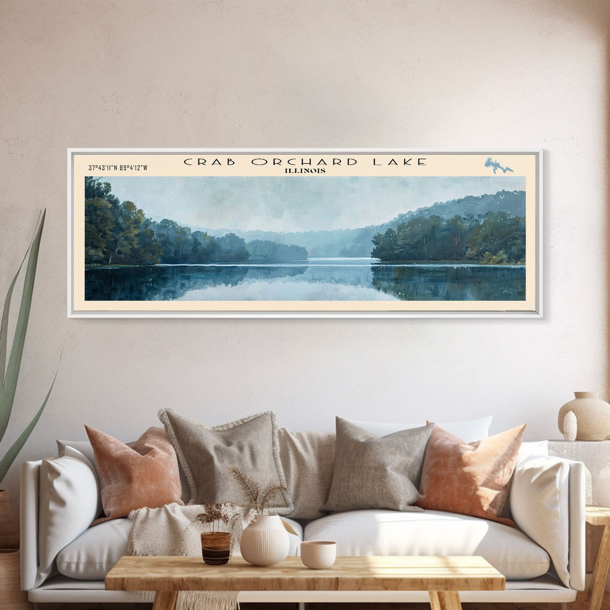 Cormorant Lake Framed Canvas Print, Lake House Decor, Panoramic Wide Art, Travel Poster, Rustic Lake Painting, Home Decor