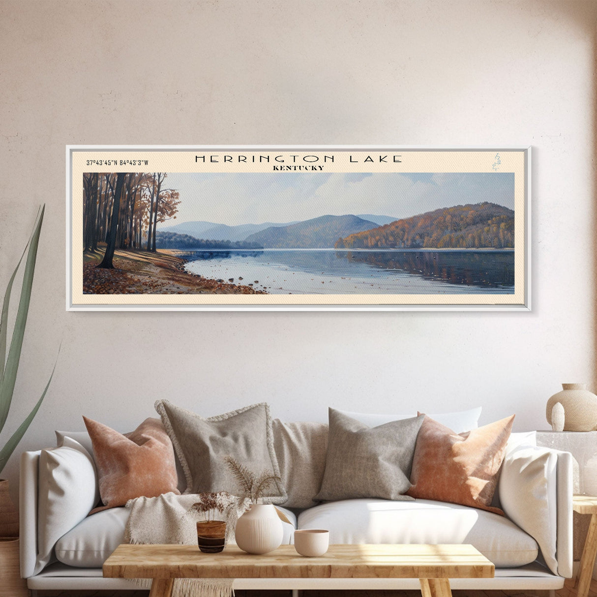 Herrington Lake Kentucky Framed Canvas Print, Panoramic Lake House Decor, Wall Art, Travel Poster, Stunning Lake Painting, Nature Art