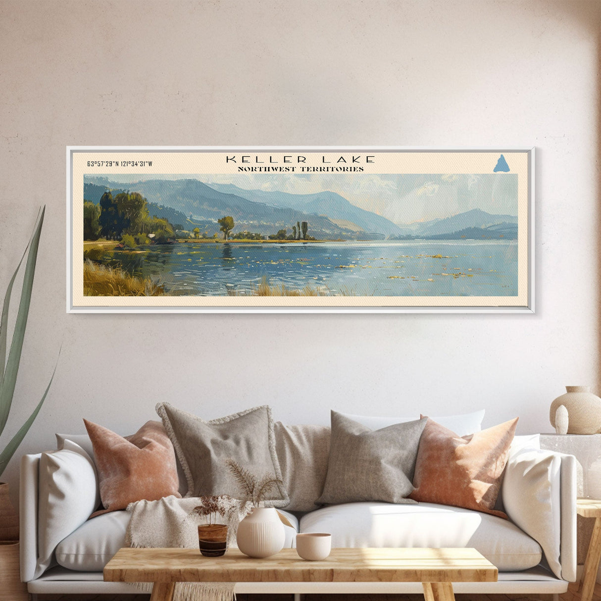 Keller Lake Framed Canvas Print, Panoramic Lake House Decor, Wall Art, Travel Poster, Scenic Lake Painting, Nature Art