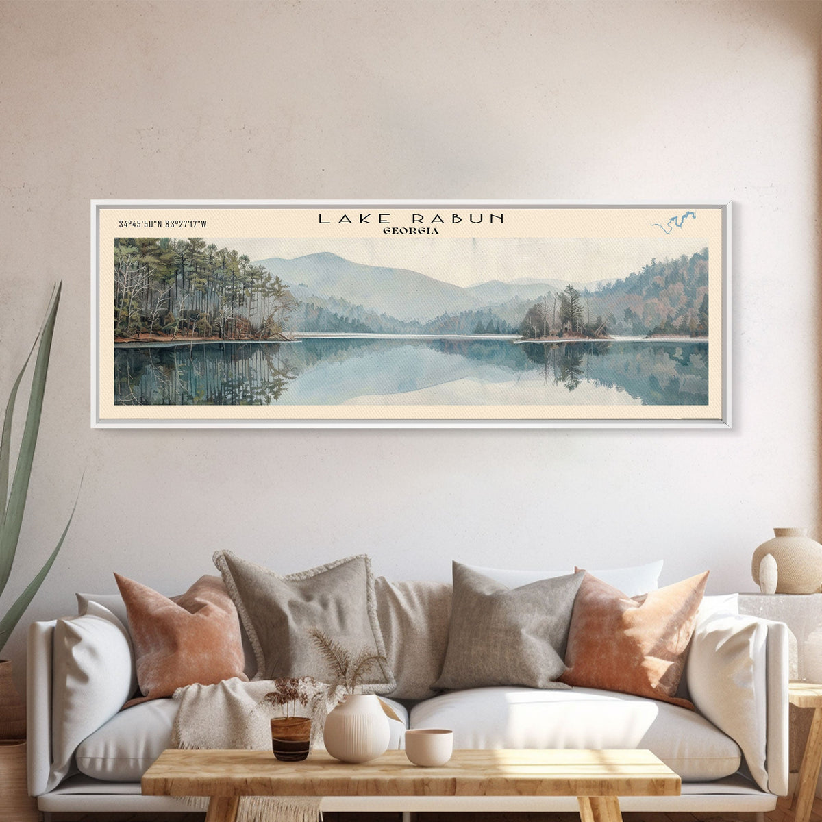 Lake Rabun Georgia Framed Canvas Print, Lake House Decor, Panoramic Wall Art, Travel Poster, Serene Landscape Painting, Living Room Decor