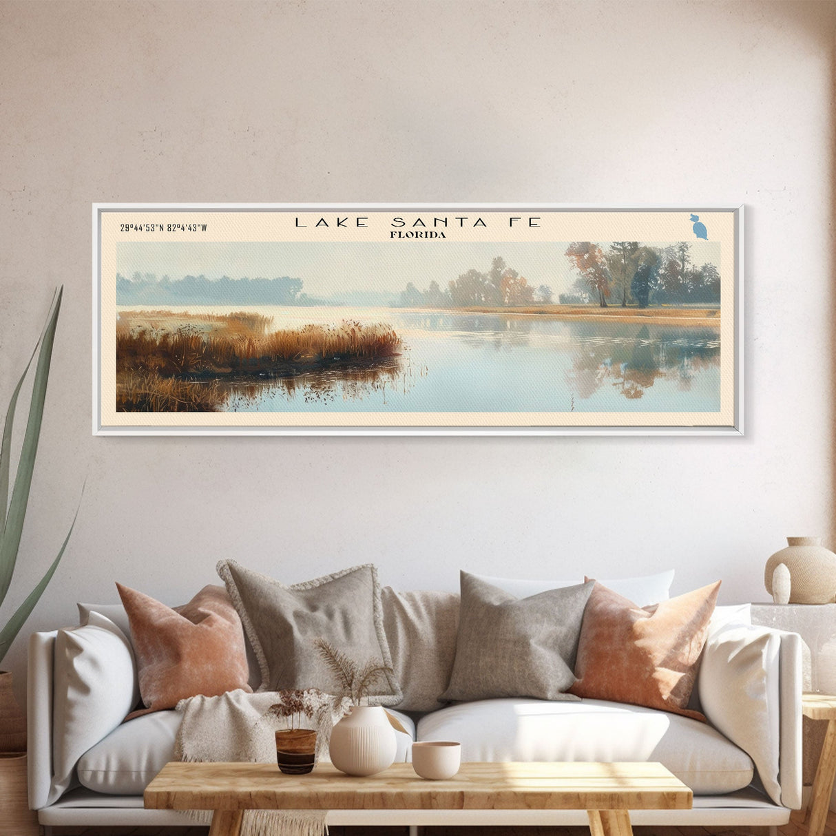 Lake Santa Fe, Boho Art, Stunning Landscape, Travel Poster Art, Wall Art, Home Decor, Nature Scene, Lake Painting, Minimalist Art, Bedroom Decor, Travel Print, Framed Canvas Print, Lake House Decor, Panoramic Print
