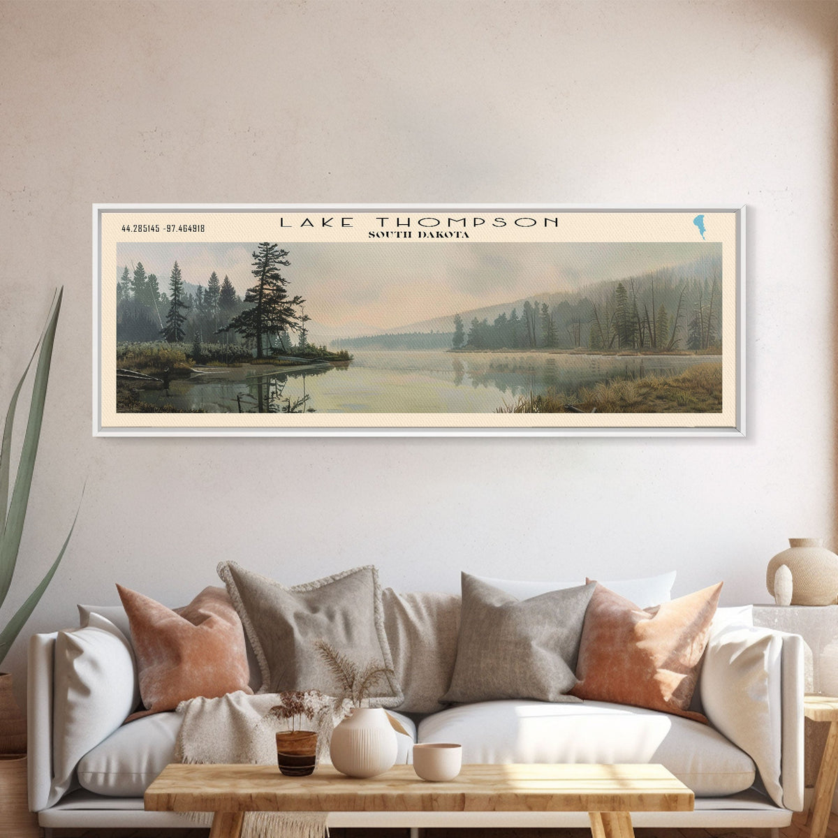 Lake Thompson South Dakota Framed Canvas Print, Lake House Decor, Panoramic Wall Art, Travel Poster, Serene Landscape Painting, Living Room Decor