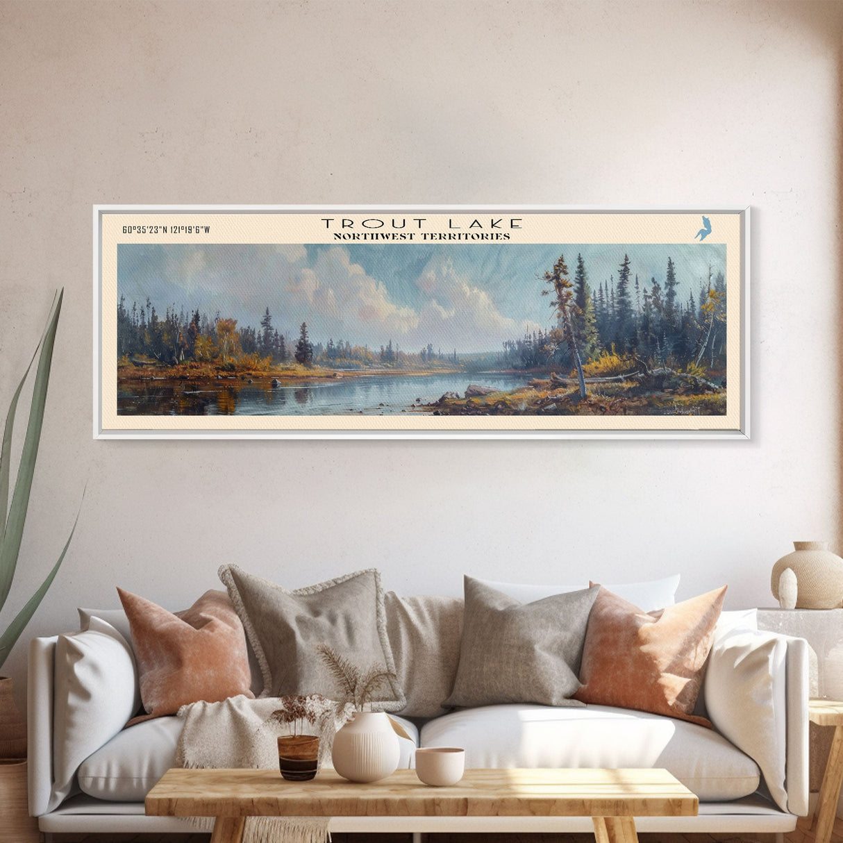 Trout Lake Canada Northwest Territories Panoramic Wall Art, Framed Canvas Print, Lake House Decor, Travel Poster, Beautiful Lake Scene, Home Decor