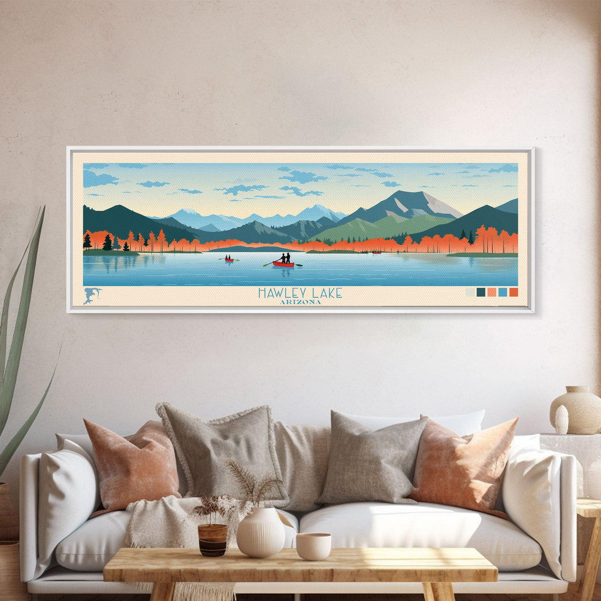 Hawley Lake Arizona Framed Canvas Print, Panoramic Art, Midcentury Modern, Pop Art, Bedroom Decor, Travel Poster, Artistic Decor, Home Decor