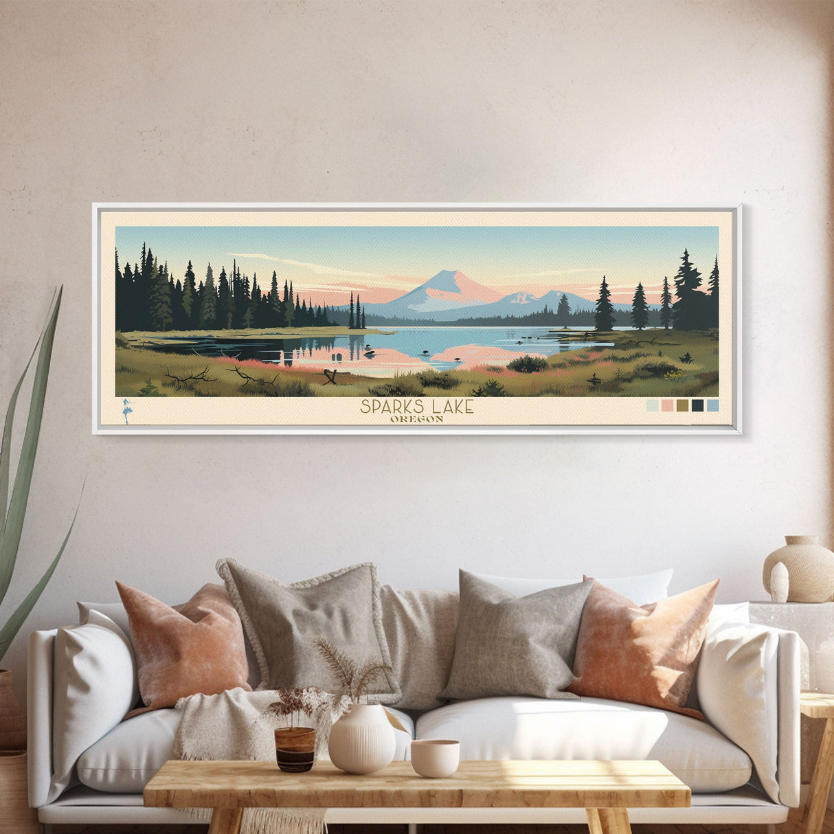 Sparks Lake, Oregon Framed Canvas Print, Lake House Decor, Midcentury Modern Art, Pop Art, Travel Poster, Bedroom Wall Art