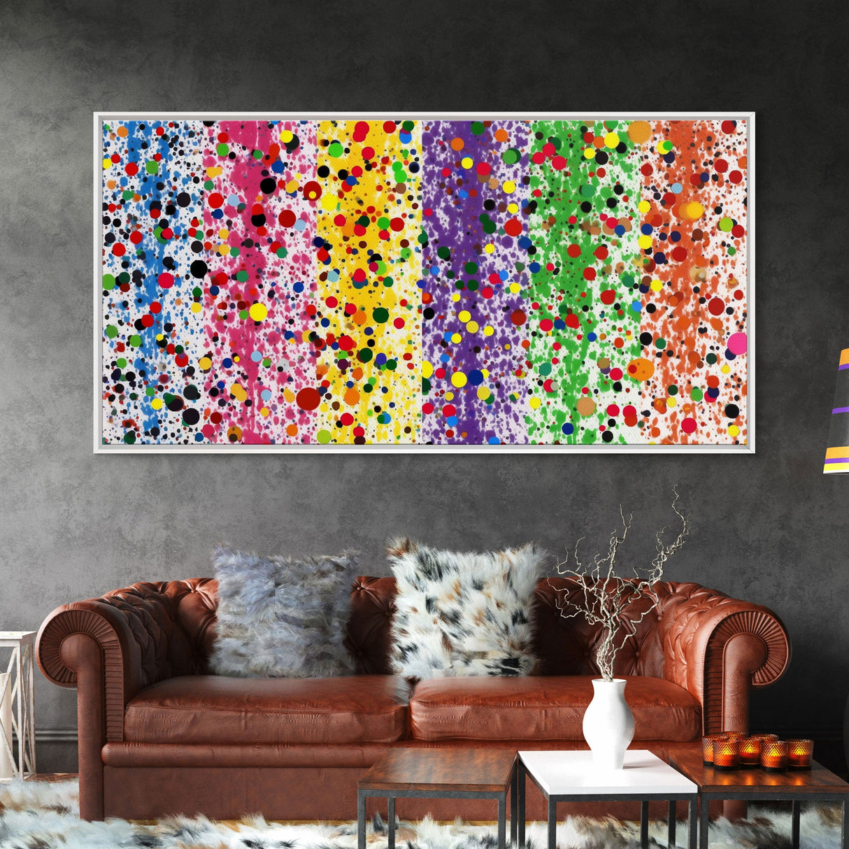 Rainbow Splatter Art, Framed Canvas Print, Graffiti / Splatter Painting, Colorful Decor, Ally Art, Polka Dot Wall Art