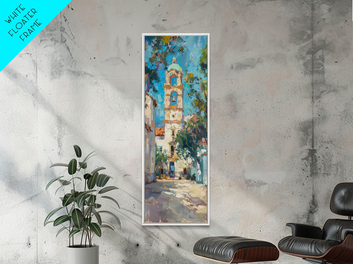 Textured Impasto Canvas Painting of Mexican Belltower, Western Wall Art for Living Room, Skinny Canvas Print for Office, Modern Wall Art