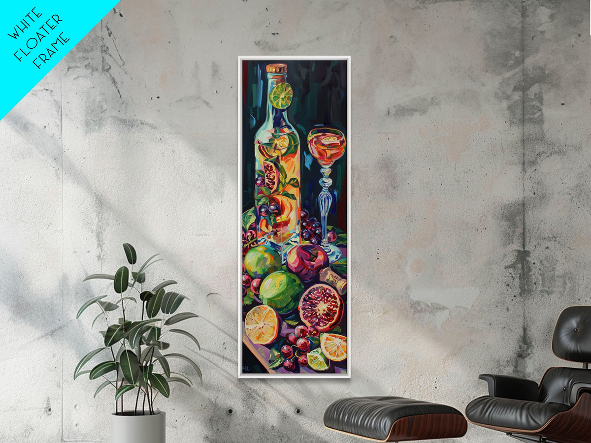 Still Life Bar Art Print Framed on Canvas, Vertical Framed Kitchen Art, Dark Wall Art, Textured, Cocktail Canvas Wall Art Print, Modern Art