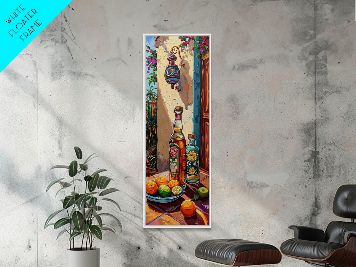 Mediterranean Still Life Canvas Painting Framed and Printed, Textured Wall Art, Rustic Vertical Framed Art for Living Room, Colorful Art