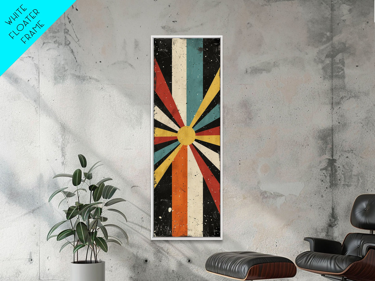 Midcentury Modern Sunburst Art, Framed Canvas Print, Retro, MCM Style, Vintage Style Wall Art, Skinny Art, Wood Frame Art