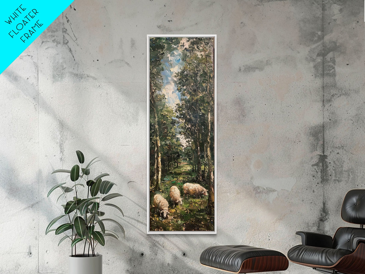 Lambs In The Forest Framed Canvas Print, Unique Farmhouse Decor, Farmhouse Painting, Boho Style Modern Farmhouse Decor Gift For Her