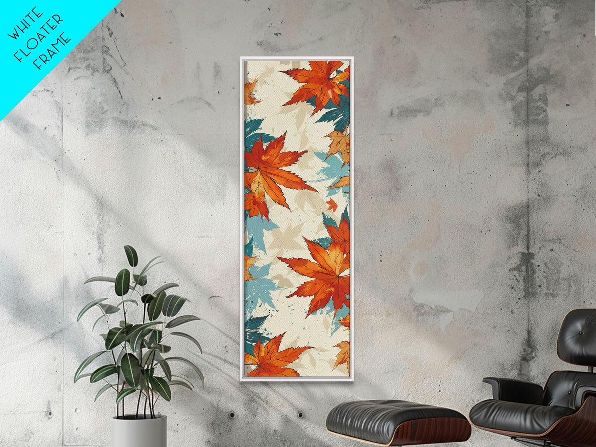 Japanese Autumn Leaves Canvas Print In Ukiyo-e Style, Traditional Woodblock Art, Framed Canvas Print, Tall Skinny Japanese Wall Art, Ready To Hang