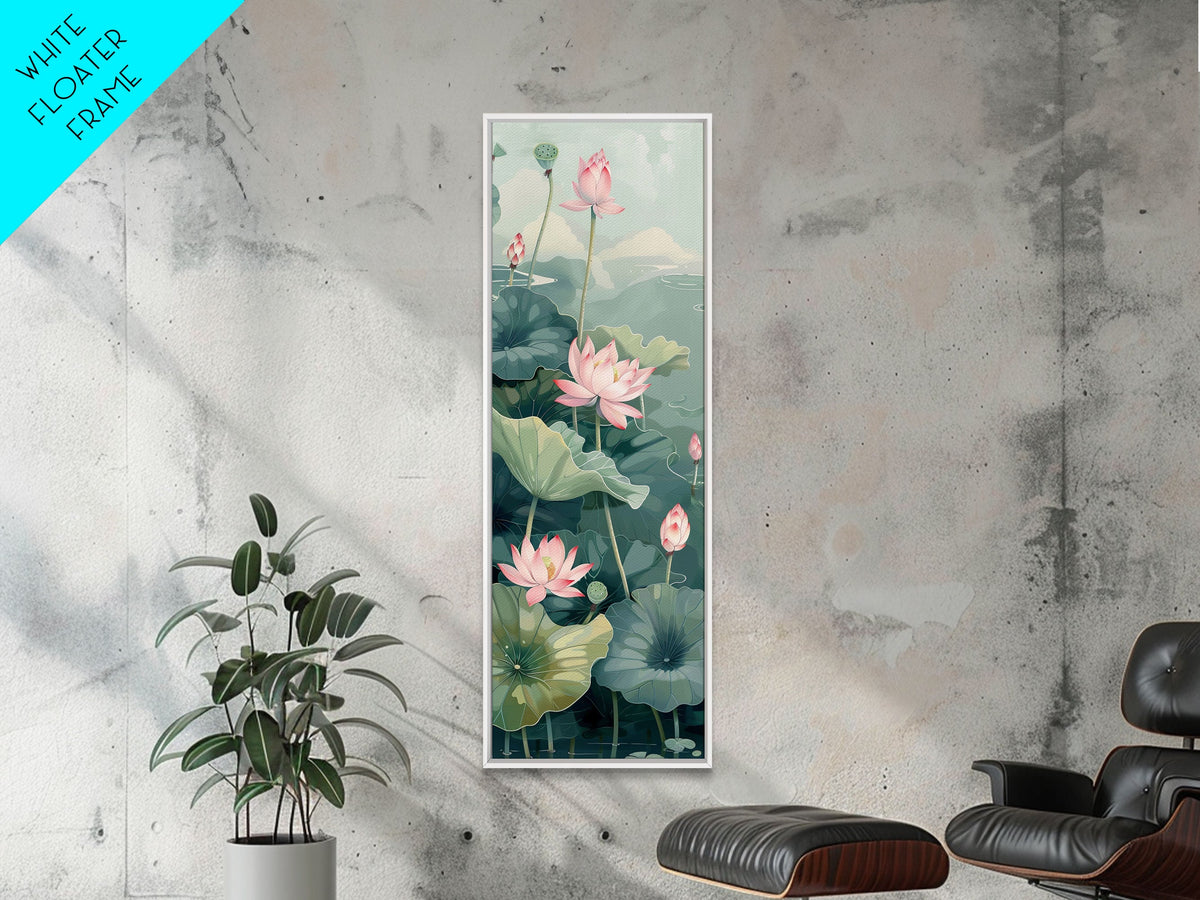 Tranquil Lotus Flowers And Large Green Leaves In Pond For Calming Nature Wall Art Ukiyo-e Japanese Style Art Canvas Print